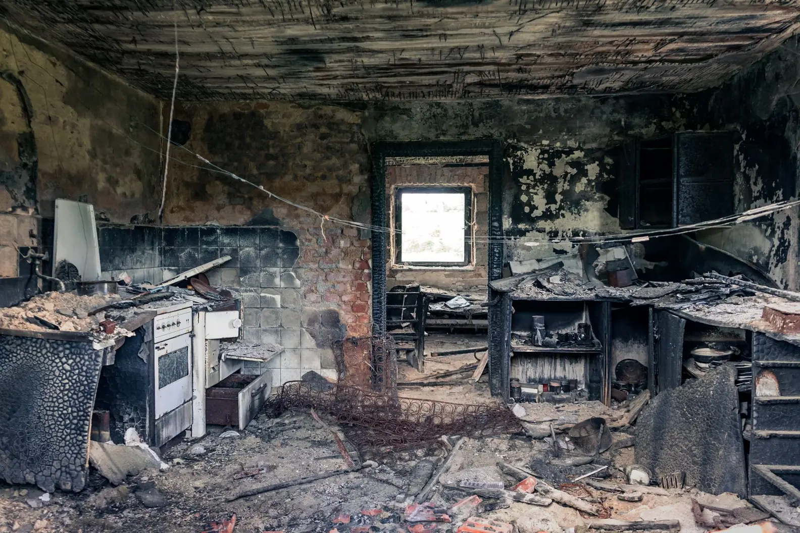 A residential property affected by fire damage
