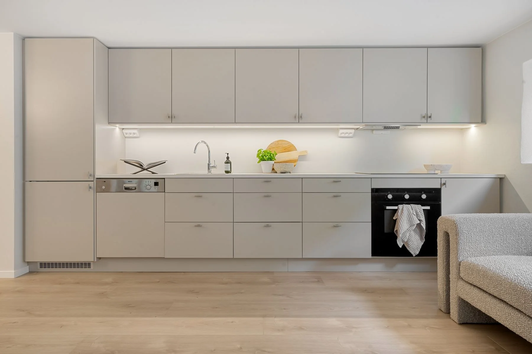 A clean modern kitchen interior
