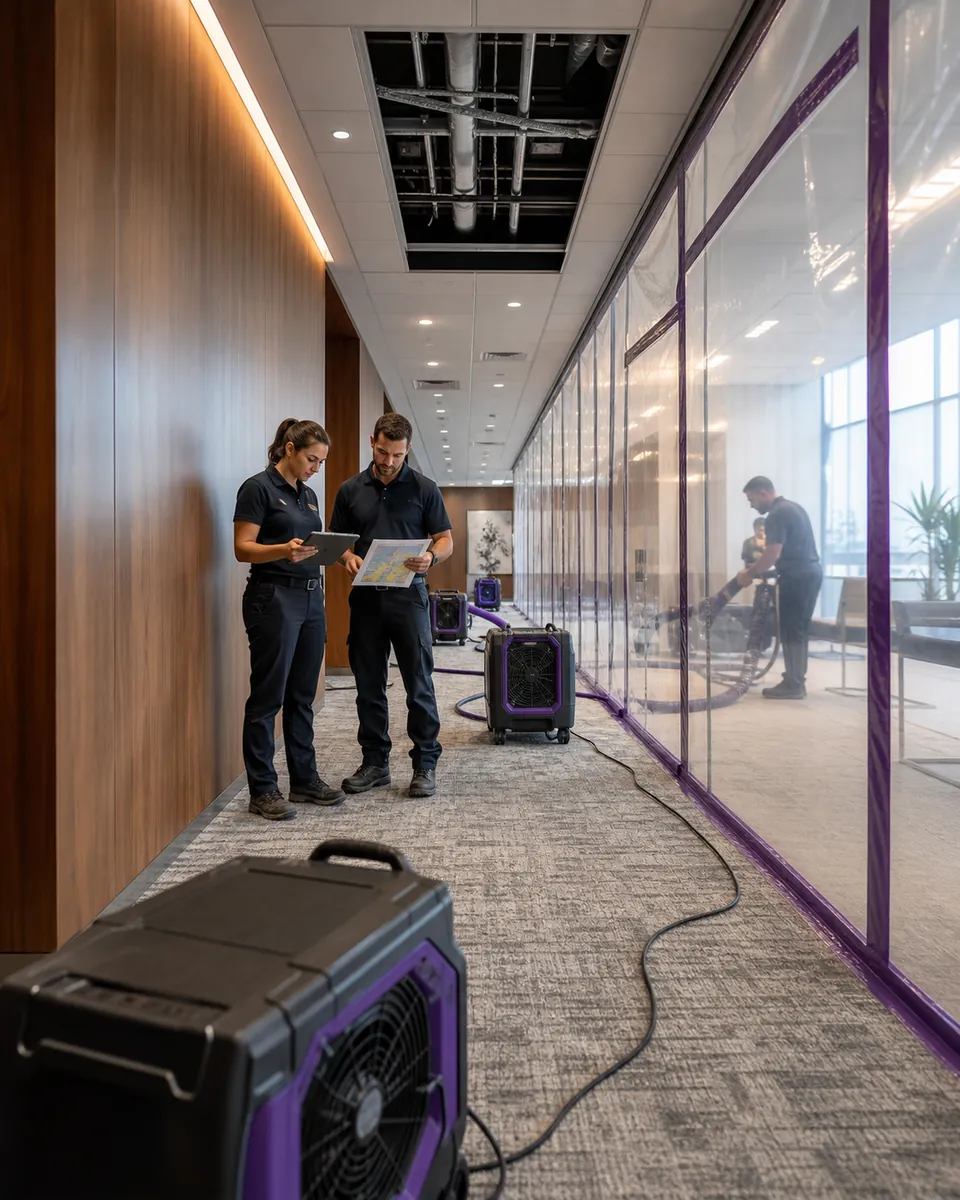 A coordinated commercial drying operation inside a modern property